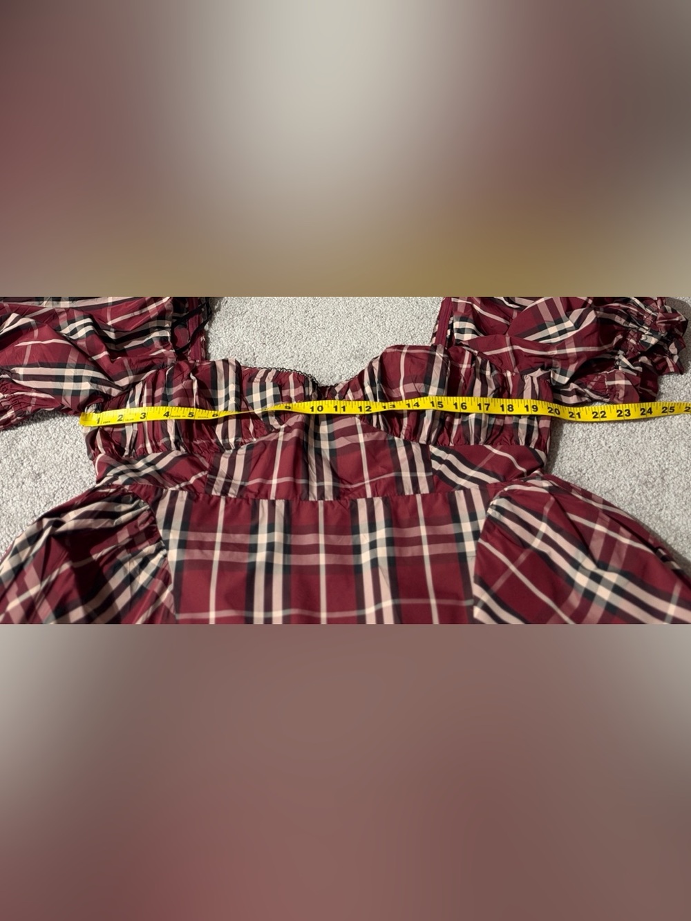 Anthropologie Maeve Puff Sleeve Burgundy Plaid Mini Dress XL - Picture 9 of 10